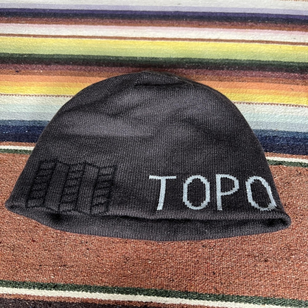 Topo Designs Hat Beanie Mens‎ One Size Black Knit Stretch Logo Winter Outdoor